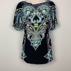 Colorful Boat Neck NY&CO Pullover Top Sz M